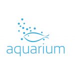 Aquarium Logo – Blue Abstract Fish with Stars and Stylised Blue Text